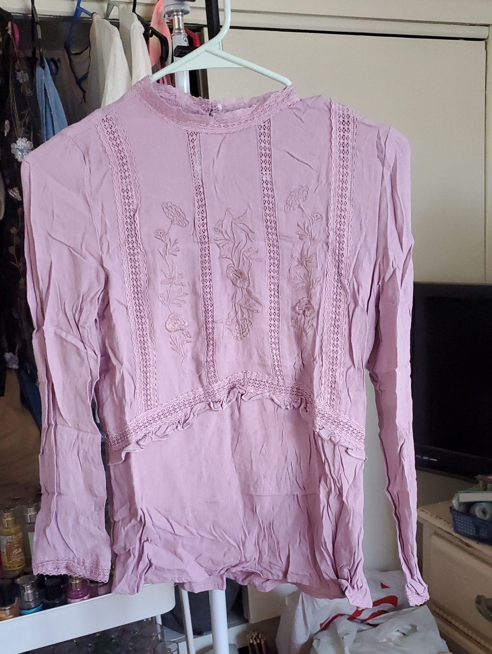 Haute Monde Lilac Lace Embroidery Long Sleeve Blouse Size S